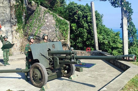 Một buổi huấn luyện chiến thuật của khẩu đội pháo 76,2mm, Tiểu đoàn đảo Trần, Lữ đoàn Bộ binh phòng thủ đảo 242 (Quân khu 3).