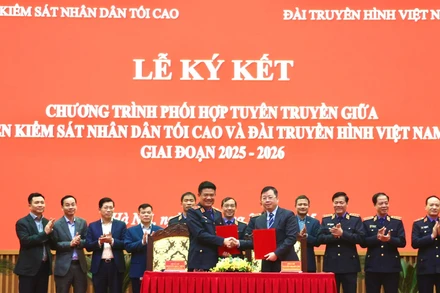 Lễ ký kết chương trình phối hợp tuyên truyền giữa Viện Kiểm sát nhân dân tối cao và Đài Truyền hình Việt Nam.