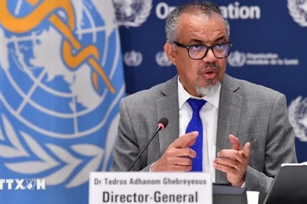 Tổng Giám đốc WHO Tedros Adhanom Ghebreyesus phát biểu trong một cuộc họp báo ở Geneva, Thụy Sĩ. (Ảnh: THX/TTXVN)