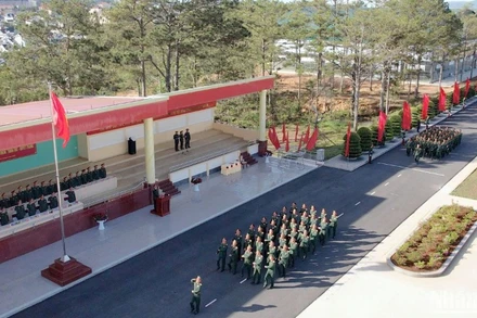 Quang cảnh duyệt đội ngũ tại Lễ ra quân huấn luyện Học viện Lục quân năm 2025.