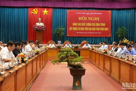 Quang cảnh hội nghị tìm giải pháp nâng cao chất lượng các công trình xây dựng cơ bản trên địa bàn tỉnh Bình Định.