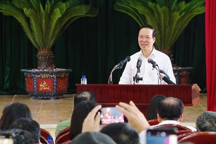 Chủ tịch nước phát biểu tại xã nông thôn mới Xuân Kiên, huyện Xuân Trường. (Ảnh: Hồng Quân).