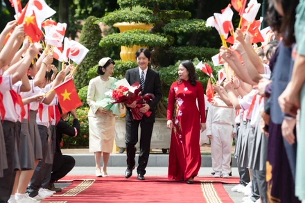 [Ảnh] Phó Chủ tịch nước Võ Thị Ánh Xuân chủ trì lễ đón và hội đàm với Hoàng Thái tử Nhật Bản Akishino 