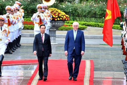Chủ tịch nước Võ Văn Thưởng và Phu nhân chủ trì Lễ đón chính thức Tổng thống Cộng hòa Liên bang Đức Frank-Walter Steinmeier và Phu nhân
