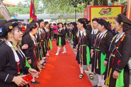 Bà con dân tộc Sán Dìu dự lễ hội Tây Thiên.