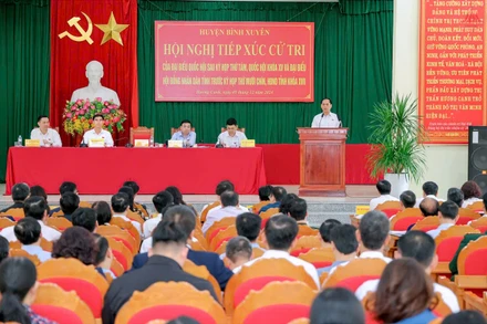 Phó Thủ tướng Bùi Thanh Sơn và các đại biểu tiếp xúc cử tri tại huyện Bình Xuyên. 