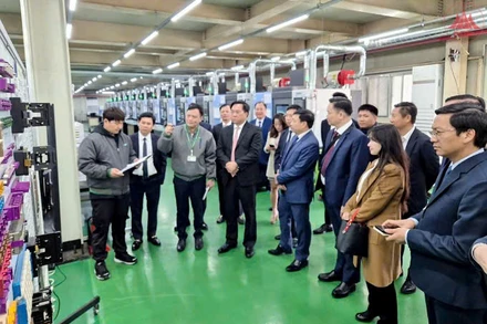 Đoàn công tác tỉnh Vĩnh Phúc tham quan dây chuyền sản xuất tại Công ty JAHWA Hàn Quốc.
