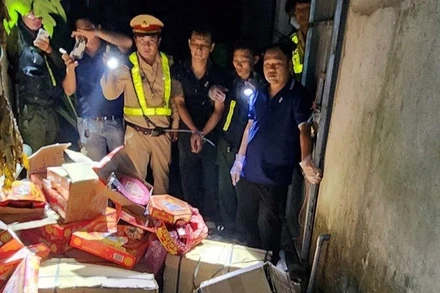 Các loại pháo nổ không rõ nguồn gốc và một số loại ma túy tổng hợp được đóng gói ở phía sau nơi ở của đối tượng. 