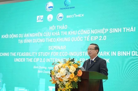 Phó Chủ tịch Ủy ban nhân dân tỉnh Bình Dương Bùi Minh Thạnh phát biểu ý kiến tại hội thảo.