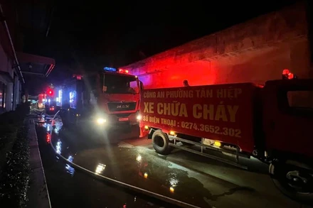 Công an tỉnh Bình Dương nhanh chóng điều động phương tiện và cán bộ, chiến sĩ đến hiện trường chữa cháy.