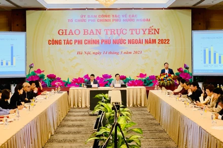 Quang cảnh Hội nghị giao ban trực tuyến công tác phi chính phủ nước ngoài năm 2022.