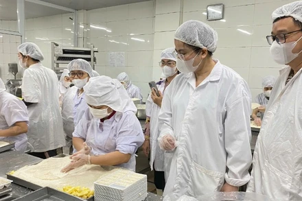 Đoàn kiểm tra liên ngành về an toàn thực phẩm của Hà Nội kiểm tra các cơ sở sản xuất trên địa bàn.