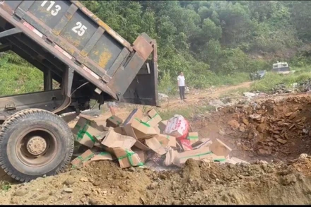 Số chân gà đông lạnh không rõ nguồn gốc xuất xứ đã được lực lượng chức năng tiêu hủy theo đúng quy định.