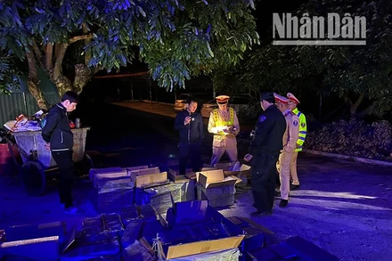 Số thuốc lá điện tử đựng trong các thùng carton đang trên đường vận chuyển thì bị lực lượng chức năng phát hiện. (Ảnh: Lê Dũng)