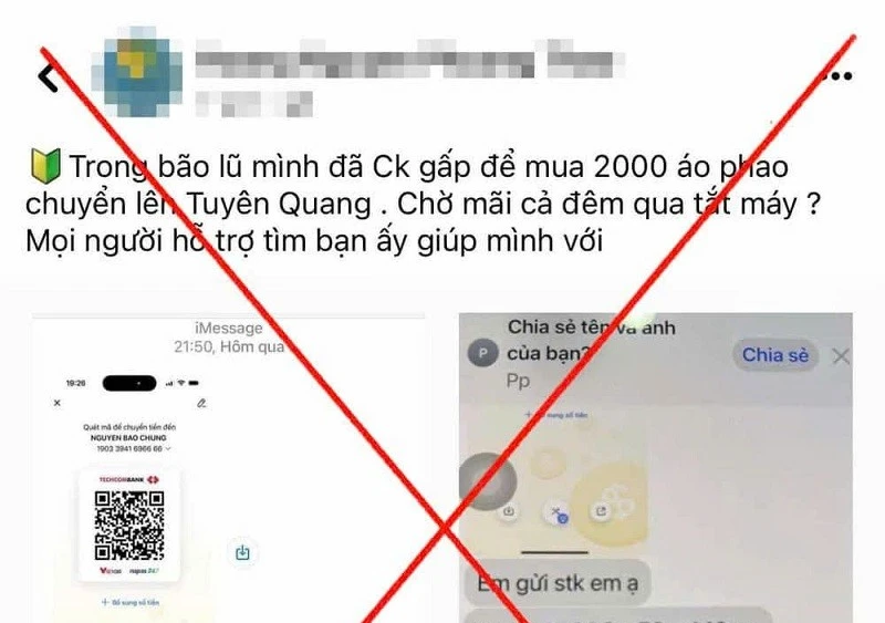 Các đối tượng lợi dụng việc kêu gọi quyên góp, ủng hộ người dân vùng bão, lũ để đưa ra các thông tin sai sự thật nhằm trục lợi. 