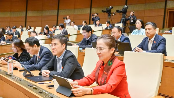 Đại biểu Quốc hội làm việc tại hội trường. (Ảnh: DUY LINH)