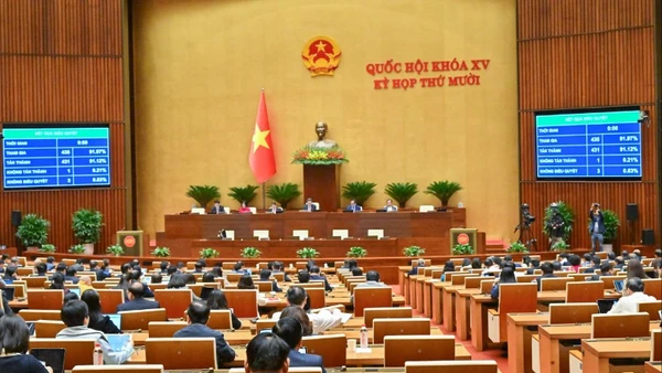 Quốc hội biểu quyết thông qua Nghị quyết về thí điểm một số cơ chế, chính sách đặc thù để thực hiện các dự án lớn, quan trọng trên địa bàn Thủ đô. (Ảnh: DUY LINH)