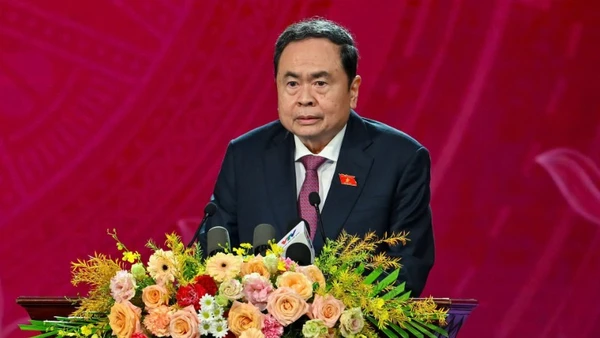 Chủ tịch Quốc hội Trần Thanh Mẫn phát biểu tại Lễ trao giải. (Ảnh: THỦY NGUYÊN)