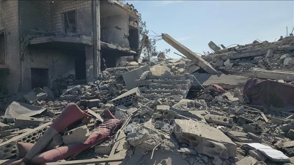 Cảnh đổ nát sau cuộc không kích của Israel tại Ansar, Liban ngày 6/3/2026. (Ảnh: THX/TTXVN)