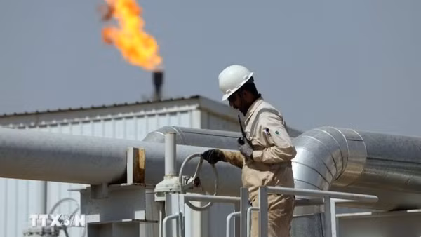 Công nhân làm việc tại một nhà máy lọc dầu. (Ảnh: THX/TTXVN)