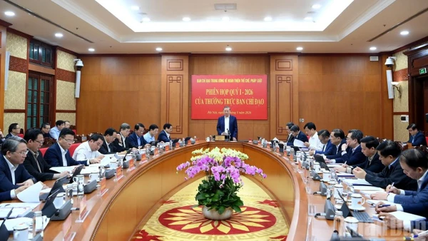 Quang cảnh phiên họp quý I/2026 của Thường trực Ban Chỉ đạo Trung ương về hoàn thiện thể chế, pháp luật. (Ảnh: ĐĂNG KHOA)