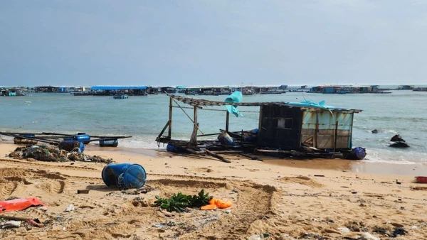 Nhiều nhà lồng bị trôi dạt vào bờ biển.