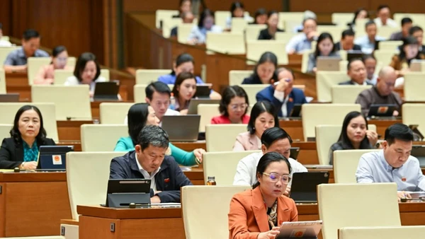 Quốc hội thảo luận tại Hội trường về dự án Luật sửa đổi, bổ sung một số điều của Luật Lý lịch tư pháp. (Ảnh: DUY LINH)