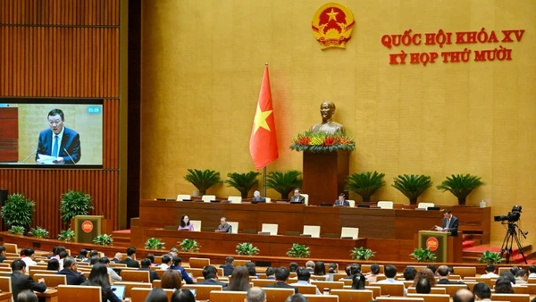 Quốc hội làm việc tại hội trường nghe Tờ trình và Báo cáo thẩm tra Dự án Luật sửa đổi, bổ sung một số điều của Luật Tiếp công dân, Luật Khiếu nại, Luật Tố cáo. (Ảnh: THỦY NGUYÊN)