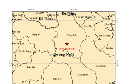 Bản đồ chấn tâm trận động đất có độ lớn 3,9. (Ảnh: Viện Các khoa học Trái đất)