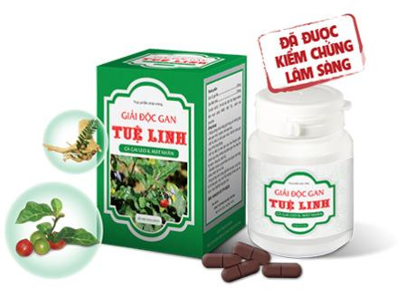 Giải độc gan Tuệ Linh từ bộ đôi dược liệu Cà gai leo – Mật nhân, là sản phẩm dành cho người viêm gan virus và xơ gan. Sản phẩm đã được thử nghiệm lâm sàng tại Bệnh viện Trung ương Quân đội 108 cho kết quả 100% bệnh nhân nhân sử dụng đều có nồng độ virus trong máu giảm. Trong đó, 39,4% bệnh nhân giảm virus trên 100 lần, 18% bệnh nhân nồng độ virus về dưới ngưỡng phát hiện, đặc biệt là có 6,1% bệnh nhân âm tính HbsAg. Các triệu chứng vàng da, đau tức hạ sườn, mệt mỏi, chán ăn hết hẳn chỉ sau hai tháng, nồng độ men gan (AST/ALT) về bình thường và ổn định. Sản phẩm đã nhiều năm liền nhận được các giải thưởng uy tín do người tiêu dùng bình chọn và được các chuyên gia gan mật khuyên dùng.