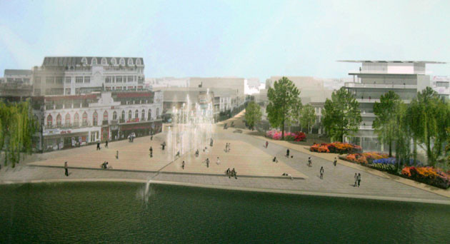 Khu vực Quảng trường Đông Kinh Nghĩa Thục trong ý tưởng của thiết kế đoạt giải 1.