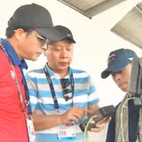 Phóng viên VTV tác nghiệp tại Sea Games 31. Ảnh: Hoài Thu