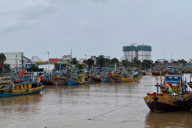 Tàu cá neo đậu trên sông Cà Ty tránh bão.