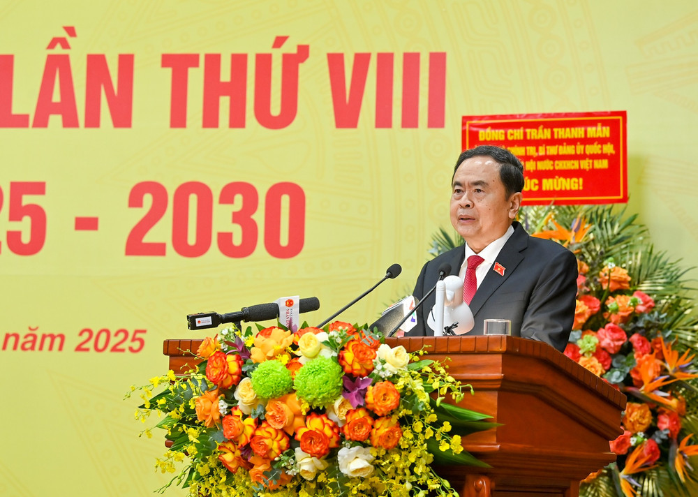 Bí thư Đảng ủy, Chủ tịch Quốc hội Trần Thanh Mẫn phát biểu chỉ đạo Đại hội. (Ảnh DUY LINH) bnd-5410.jpg