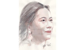 Ký họa chân dung nhà thơ Vi Thùy Linh của họa sĩ Đỗ Hoàng Tường.