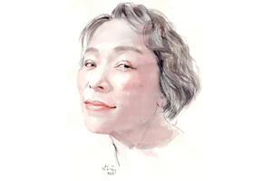 Ký họa chân dung nhà thơ Trần Hoàng Thiên Kim của họa sĩ Đỗ Hoàng Tường.