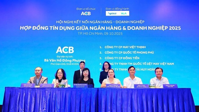 ACB và 5 doanh nghiệp dệt may đã ký thỏa thuận hợp tài trợ vốn. h1-acb-ky-ket.jpg