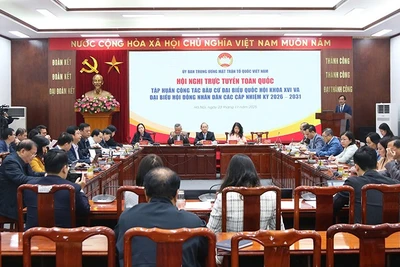 Toàn cảnh hội nghị tại đầu cầu Trụ sở Ủy ban Trung ương Mặt trận Tổ quốc Việt Nam (Hà Nội).