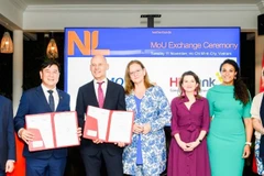 Ngài Kees van Baar – Đại sứ đặc mệnh toàn quyền Vương quốc Hà Lan tại Việt Nam và Ông Trần Hoài Nam – Phó Tổng Giám đốc Thường trực HDBank trao Biên bản ghi nhớ (MoU) trước sự chứng kiến của Ngài Aukje de Vries – Bộ trưởng Ngoại thương và Phát triển Vương quốc Hà Lan.