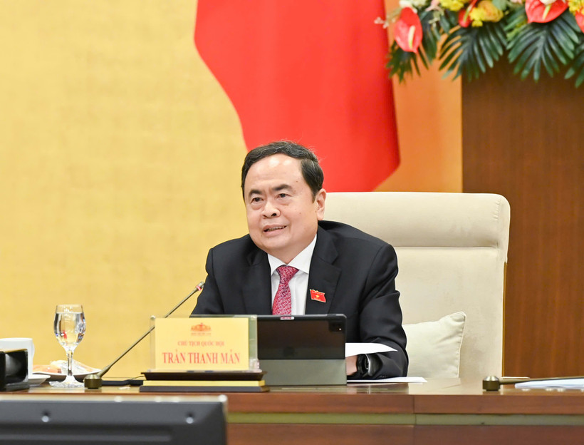 Chủ tịch Quốc hội Trần Thanh Mẫn phát biểu tại phiên họp. (Ảnh: DUY LINH)