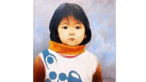 “Bé Tuyết” (sơn dầu 2024), 100x100cm.