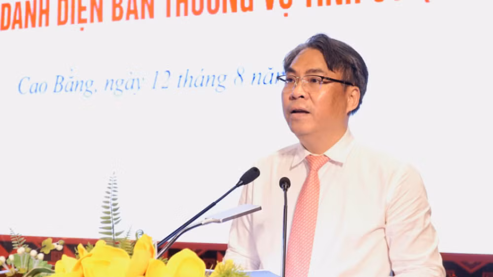 Bí thư Tỉnh ủy Cao Bằng Phan Thăng An phát biểu tại sự kiện. (Ảnh: Báo Cao Bằng)