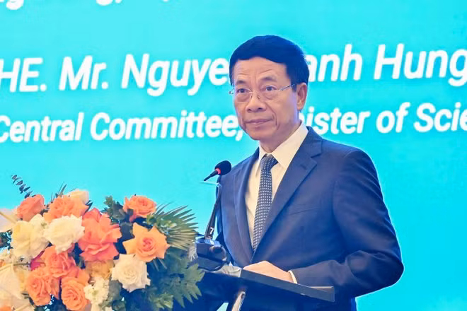 Bộ trưởng Khoa học và Công nghệ Nguyễn Mạnh Hùng phát biểu tại Diễn đàn. (Ảnh: THẾ ĐẠI)