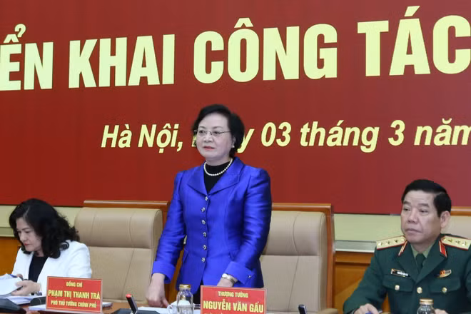 Bí thư Trung ương Đảng, Phó Thủ tướng Chính phủ Phạm Thị Thanh Trà, Trưởng Ban Chỉ đạo quốc gia về tìm kiếm, quy tập và xác định danh tính hài cốt liệt sĩ chủ trì hội nghị