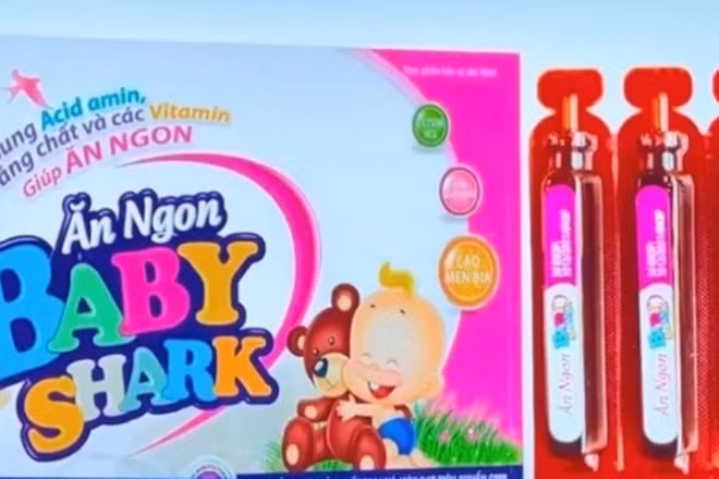 Hình ảnh sản phẩm ăn ngon Baby Shark nghi là giả. (Ảnh: VTV)