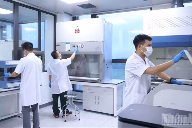 Kỹ thuật viên thực hiện các bước trong quy trình giám định ADN mẫu hài cốt liệt sĩ. (Ảnh: THANH TÚ)