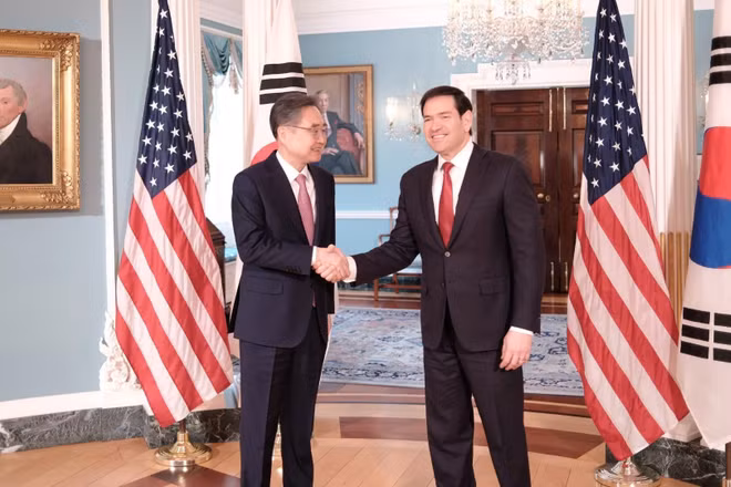 Ngoại trưởng Mỹ Marco Rubio và Ngoại trưởng Hàn Quốc Cho Hyun tại cuộc gặp ở Washington, D.C., Mỹ, ngày 3/2/2026. (Ảnh: Yonhap/TTXVN)