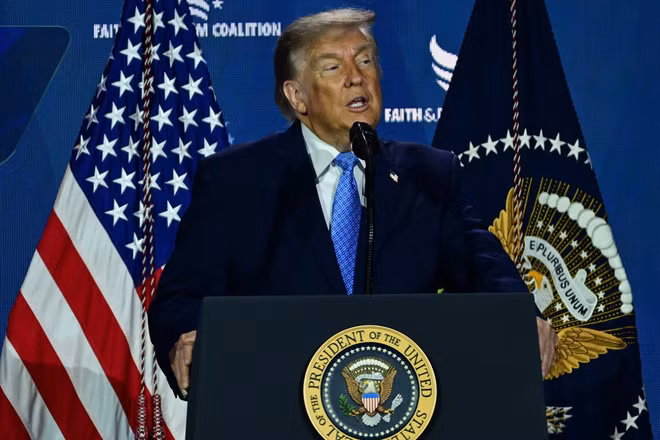 Tổng thống Mỹ Donald Trump phát biểu tại Washington, DC. (Ảnh: AA/TTXVN phát)