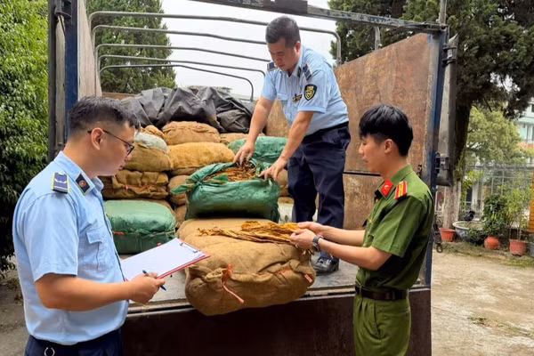 Lực lượng chức năng kiểm tra hàng hóa vi phạm. (Ảnh: BCT)