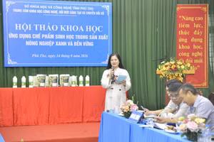 Thời gian qua, không ít hội thảo được tổ chức, tìm giải pháp ứng dụng chế phẩm sinh học trong sản xuất nông nghiệp. Nguồn: Sở Khoa học và Công nghệ tỉnh Phú Thọ